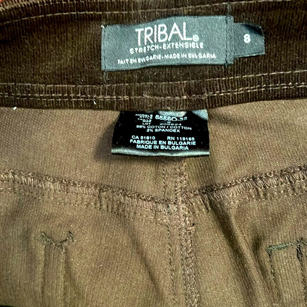 Tribal stretch extensible Size 8 brown corduroy with cute little accent details